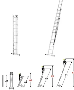 Drabina aluminiowa 3x11 uniwersalna HIGHER 7,65m MOCNA + hak