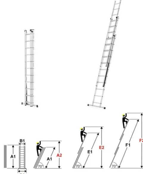 Drabina aluminiowa 3x11 uniwersalna HIGHER 7,65m MOCNA + hak