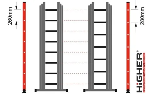 Drabina aluminiowa 3x11 uniwersalna HIGHER 7,65m MOCNA + hak