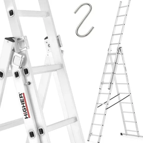 Drabina aluminiowa z opcją na schody 3x9 HIGHER 5,06m Hobby 150kg