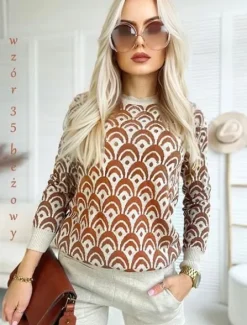 DRES DAMSKI KOMPLET dzianinowy wzorzysty modny stylowy