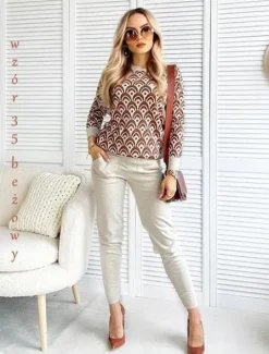 DRES DAMSKI KOMPLET dzianinowy wzorzysty modny stylowy