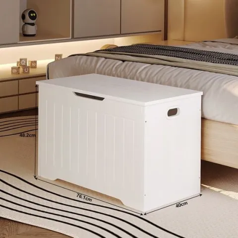 Drewniana duża skrzynia do przechowywania biała kufer na pościel loft 76 cm