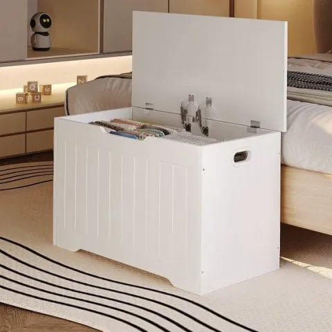 Drewniana duża skrzynia do przechowywania biała kufer na pościel loft 76 cm