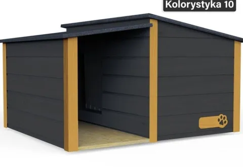 Drewniania ocieplana buda dla psa rozmiar XL z przedsionkiem + kurtyna