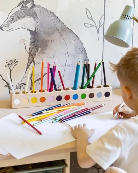 Drewniany sorter na kredki 12 kolorów Montessori