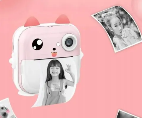 DRUKUŚ 2.0 Z APARATEM MINI DRUKARKA TERMICZNA RÓŻOWY + 8 ROLEK