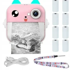 DRUKUŚ 2.0 Z APARATEM MINI DRUKARKA TERMICZNA RÓŻOWY + 8 ROLEK