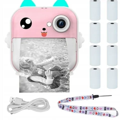 DRUKUŚ 2.0 Z APARATEM MINI DRUKARKA TERMICZNA RÓŻOWY + 8 ROLEK