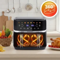 Duża frytkownica beztłuszczowa 10,2l Air fryer XL dwukomorowa Berdsen 1700W BD-657 czarna