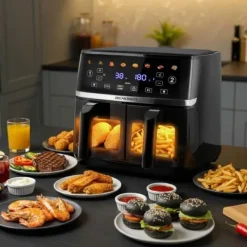 Duża frytkownica beztłuszczowa 10,2l Air fryer XL dwukomorowa Berdsen 1700W BD-657 czarna
