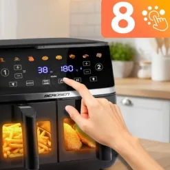 Duża frytkownica beztłuszczowa 10,2l Air fryer XL dwukomorowa Berdsen 1700W BD-657 czarna