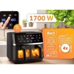 Duża frytkownica beztłuszczowa 10,2l Air fryer XL dwukomorowa Berdsen 1700W BD-657 czarna
