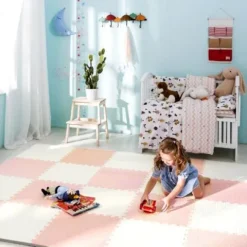 Duża mata piankowa puzzle Ricokids 60x60 cm 4 szt. brzoskwiniowo-biała