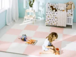 Duża mata piankowa puzzle Ricokids 60x60 cm 4 szt. brzoskwiniowo-biała