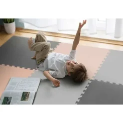 Duża mata piankowa puzzle Ricokids 180x180cm 9 szt szaro-brzoskwiniowa