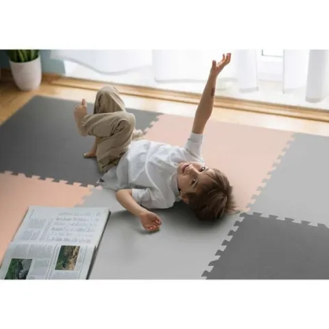 Duża mata piankowa puzzle Ricokids 180x180cm 9 szt szaro-brzoskwiniowa