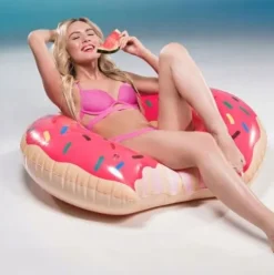 Duże Koło Dmuchane Donut Różowy 120Cm Materac Do Wody Pływania Na Basen Xxl
