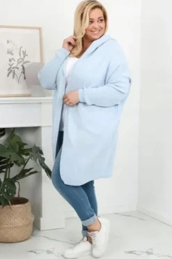 Długi KARDIGAN damski OVERSIZE pachnący baby blue