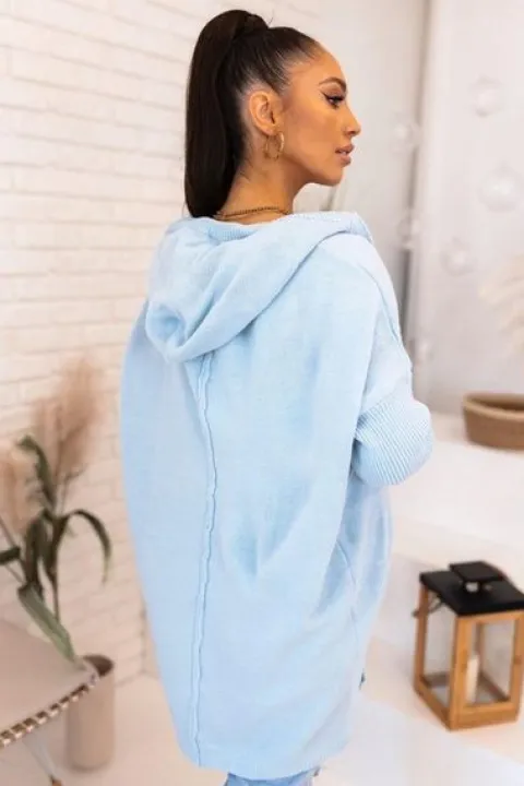 Długi KARDIGAN damski OVERSIZE pachnący baby blue