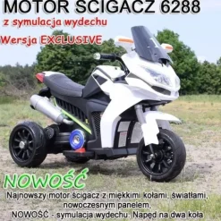 DUŻY MOTOR ŚCIGACZ Z SYMULACJĄ WYDECHU, MIĘKKIE KOŁA STRONG 2 EXCLUSIVE/6288A