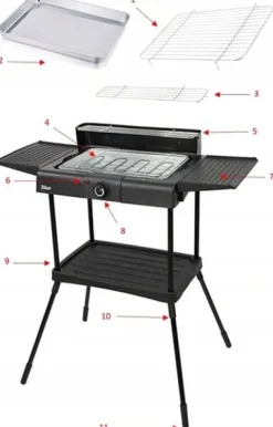 DUŻY STOJĄCY GRILL ELEKTRYCZNY OGRODOWY TERMOSTAT 2400W 6W1 XXL