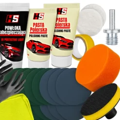 DUŻY ZESTAW DO REGENERACJI POLEROWANIA LAMP PAPIER PAD GĄBKA PASTA POWŁOKA