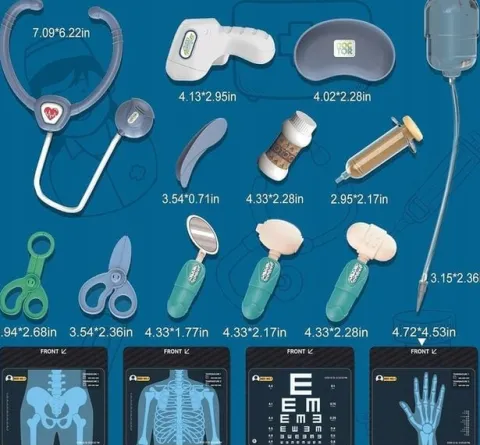 Duży zestaw lekarski EKG RTG RENTGEN XXL mały lekarz doktor WÓZEK MEDYCZNY