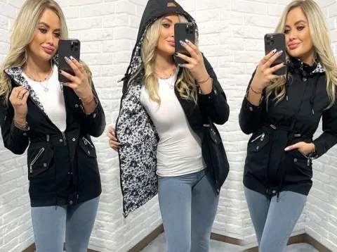 DWUSTRONNA PARKA kurtka Z KAPTUREM 3 KOLORY S