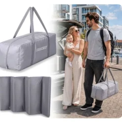 Łóżeczko turystyczne + materac + torba 123,5 x 64 x 76 cm RK-240 jasno szare