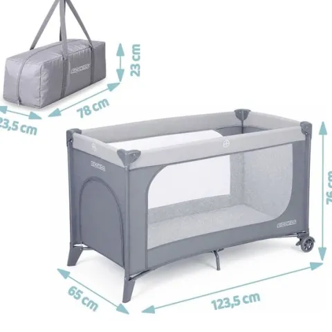 Łóżeczko turystyczne + materac + torba 123,5 x 64 x 76 cm RK-240 jasno szare