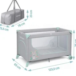 Łóżeczko turystyczne + materac + torba 123,5 x 64 x 76 cm RK-240 szaro-miętowe