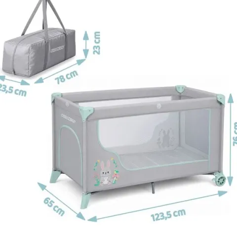 Łóżeczko turystyczne + materac + torba 123,5 x 64 x 76 cm RK-240 szaro-miętowe