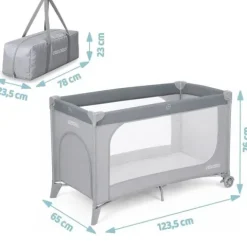 Łóżeczko turystyczne + materac + torba 123,5 x 64 x 76 cm RK-240 szare