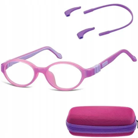 ELASTYCZNE Dziecięce Oprawki Okulary zerówki owalne + Gumka SUNOPTIC + ETUI