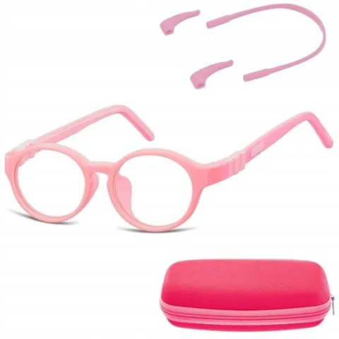 ELASTYCZNE Dziecięce Oprawki Okulary zerówki okrągłe Gumka SUNOPTIC + ETUI