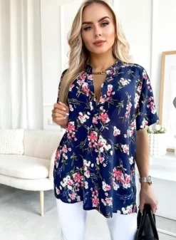 Elegancka BLUZKA DAMSKA luźna wygodna bawełniana modny print kwiaty