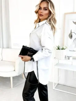 Elegancka gładka KOSZULA DAMSKA stylowa modna oversize guziki
