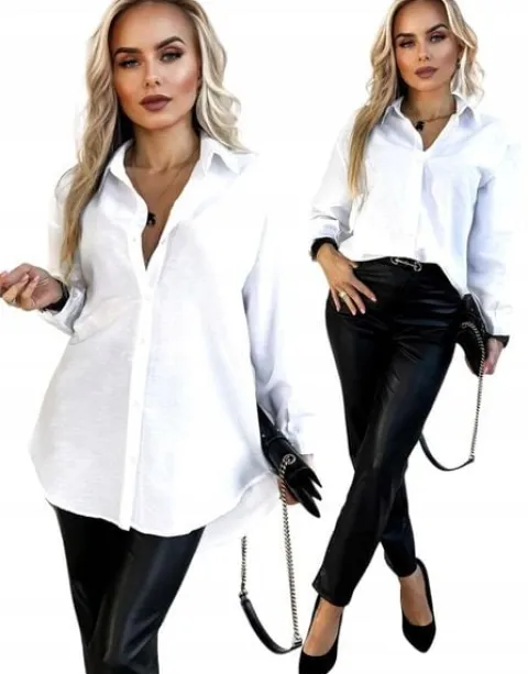 Elegancka gładka KOSZULA DAMSKA stylowa modna oversize guziki