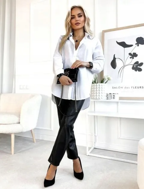 Elegancka gładka KOSZULA DAMSKA stylowa modna oversize guziki