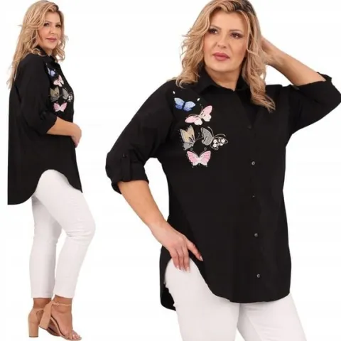 ELEGANCKA KOSZULA BAWEŁNIANA DUŻE ROZMIARY LUŹNA CASUAL OVERSIZE
