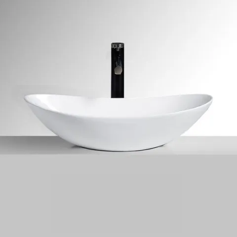 ELEGANCKA UMYWALKA NABLATOWA OWALNA CERAMICZNA BIAŁA NA BLAT POŁYSK