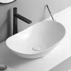 ELEGANCKA UMYWALKA NABLATOWA OWALNA CERAMICZNA BIAŁA NA BLAT POŁYSK