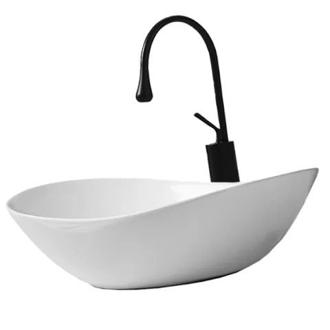 ELEGANCKA UMYWALKA NABLATOWA OWALNA CERAMICZNA BIAŁA NA BLAT POŁYSK