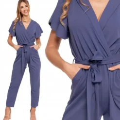 ELEGANCKI KOMBINEZON DAMSKI Z WIĄZANIEM KRÓTKI RĘKAW DŁUGI MORAJ STYLOWY XL
