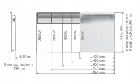 Elektryczny grzejnik konwektorowy przenośny ścienny termostat WARMTEC 1000W