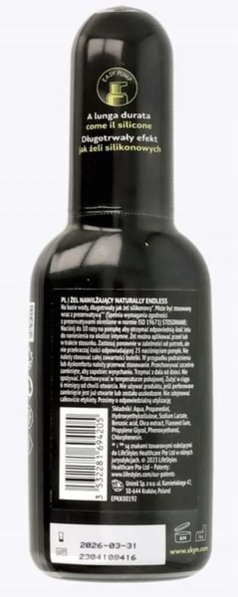 Żel intymny Skyn Naturally Endless 80ml Nawilżający Lubrykant na bazie wody