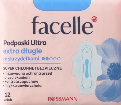 FACELLE PODPASKI HIGIENICZNE ZE SKRZYDEŁKAMI EXTRA DŁUGIE 12 SZT