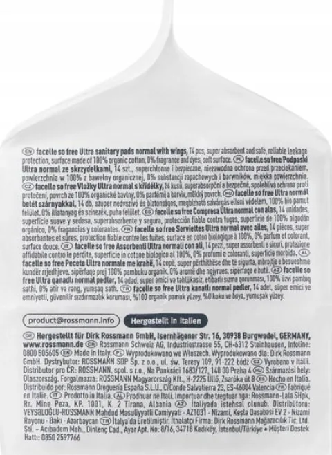 FACELLE SO FREE PODPASKI HIGIENICZNE ZE SKRZYDEŁKAMI NORMAL 14 SZT
