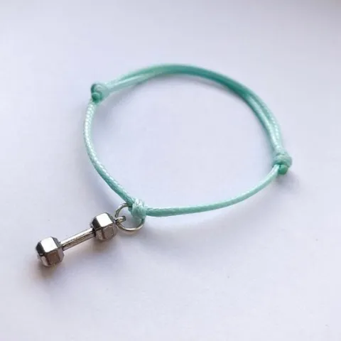 Fit Kolekcja - Bransoletka ze sznurka z hantlem pastel mint